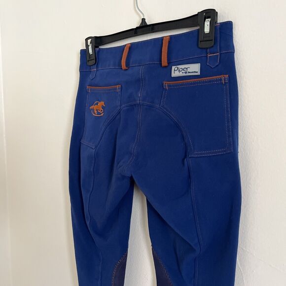 Piper By Smartpak Wellesley Piped Knee-Patch Breech, Navy/Orange- Size 14 - Picture 8 of 9